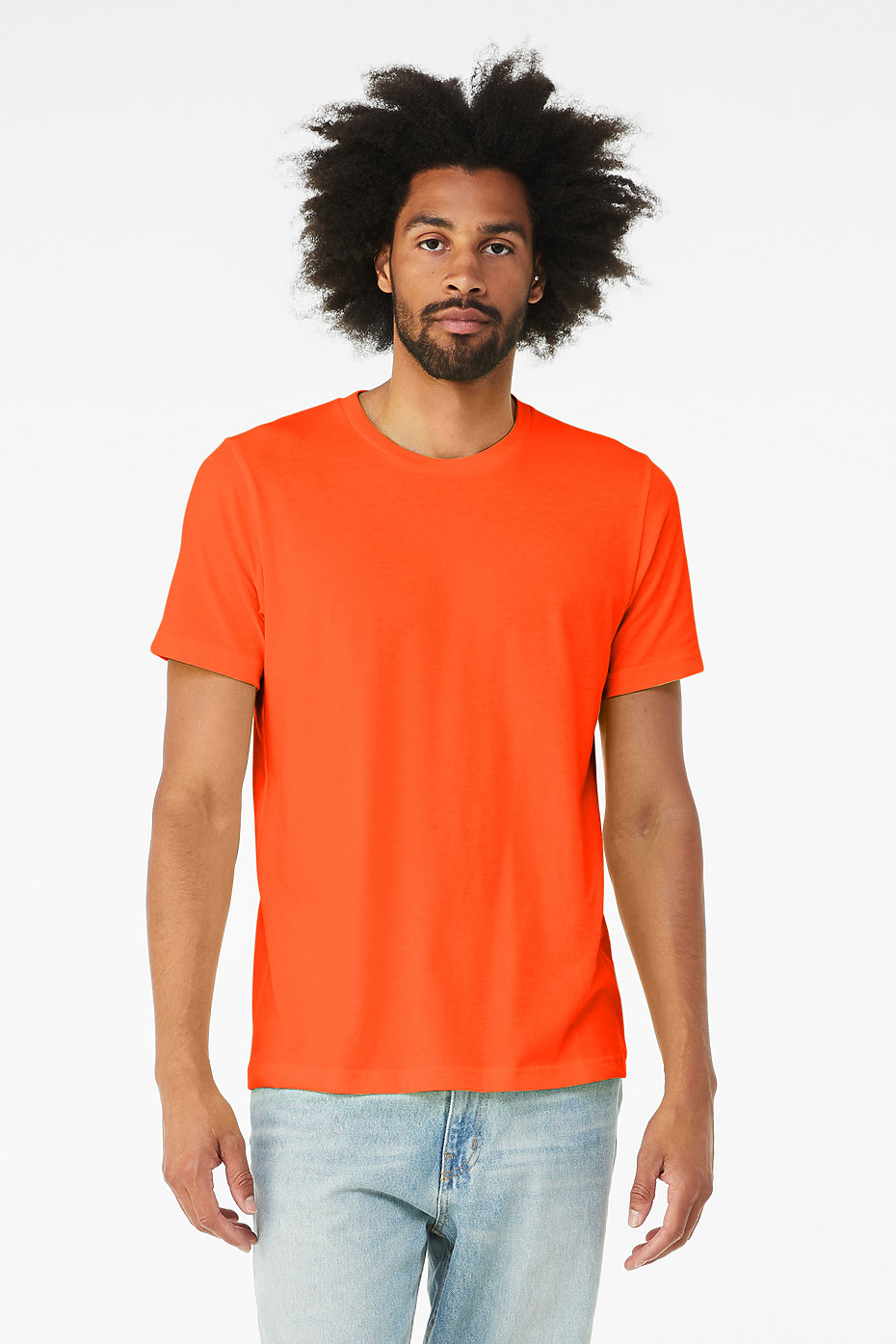 front view of a man in an orange t shirt